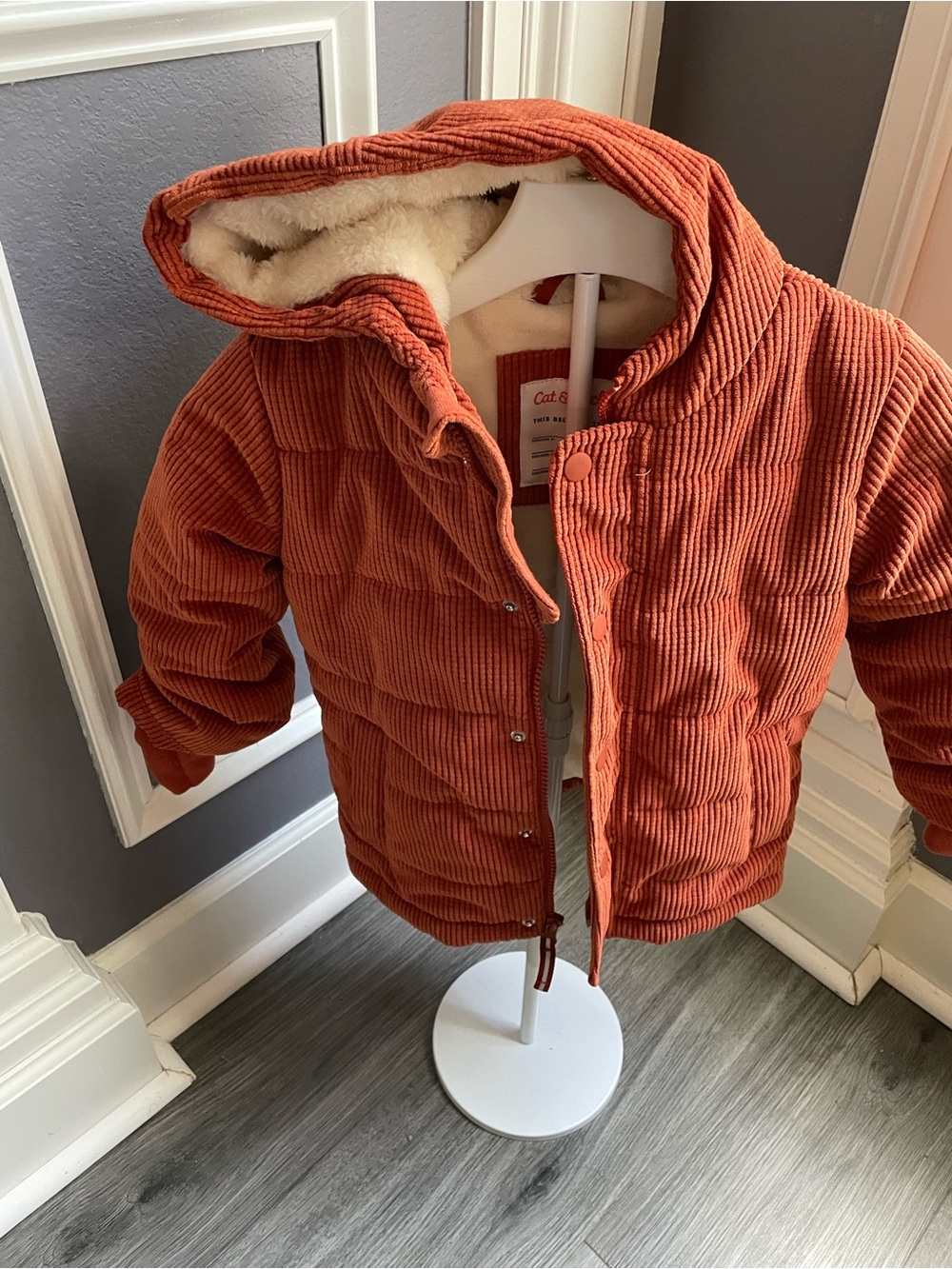 Cat & Jack Rust Orange Corduroy Hooded Puffer Jacket